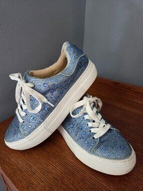 Betsy Johnson Blue Sidny Rhinestone Platform Sneakers sz 7